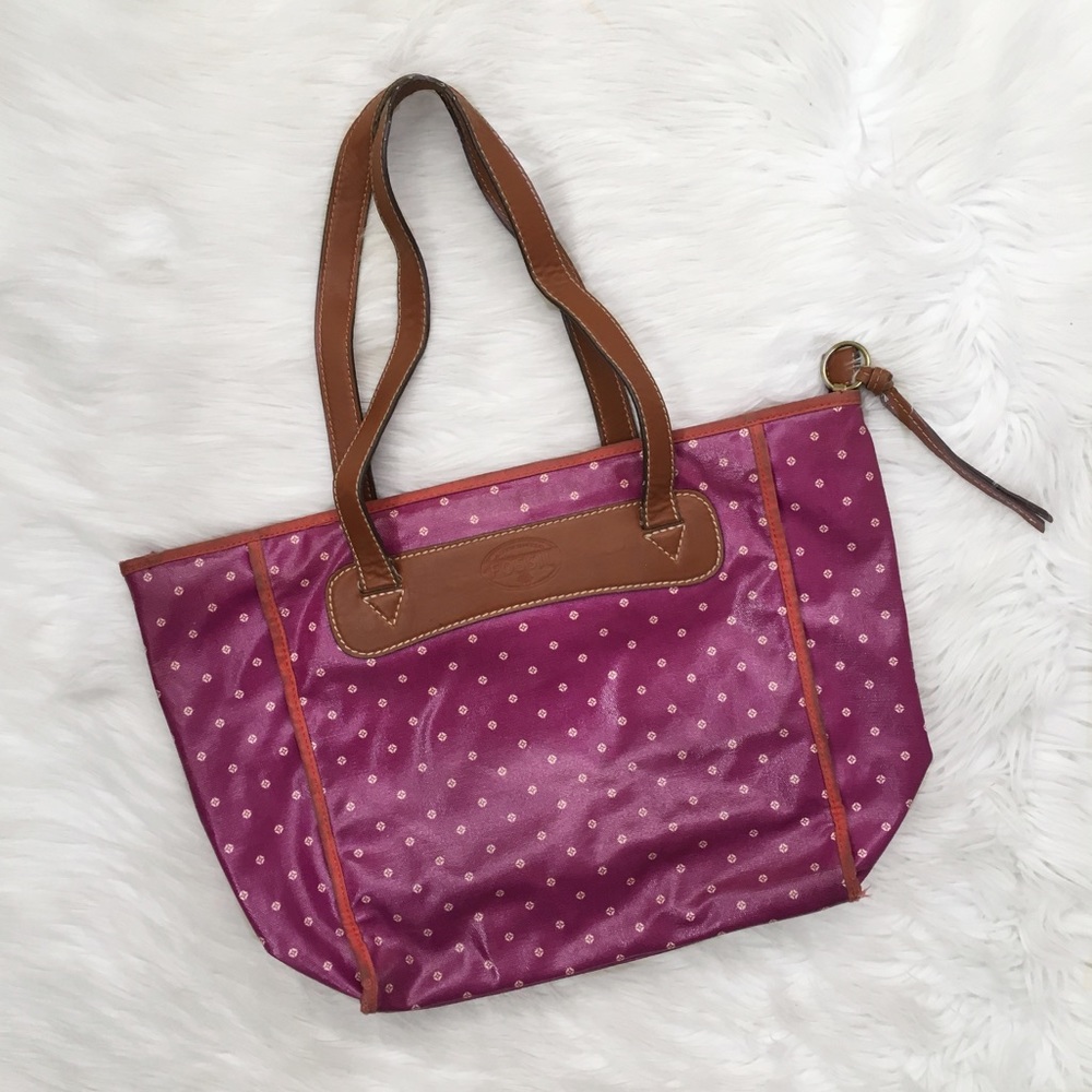 Fossil Tote Bag purple and orange polka dot